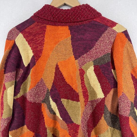 SIGRID OLSEN Sweater Womens PL Petite Colorblock Shawl Wool Blend Cardigan Red - Picture 7 of 14
